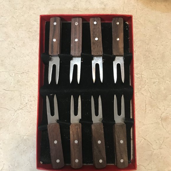 Vintage MCM Corn Skewer Cocktail Picks Forks Wood Handle Set of 8 - Picture 12 of 12